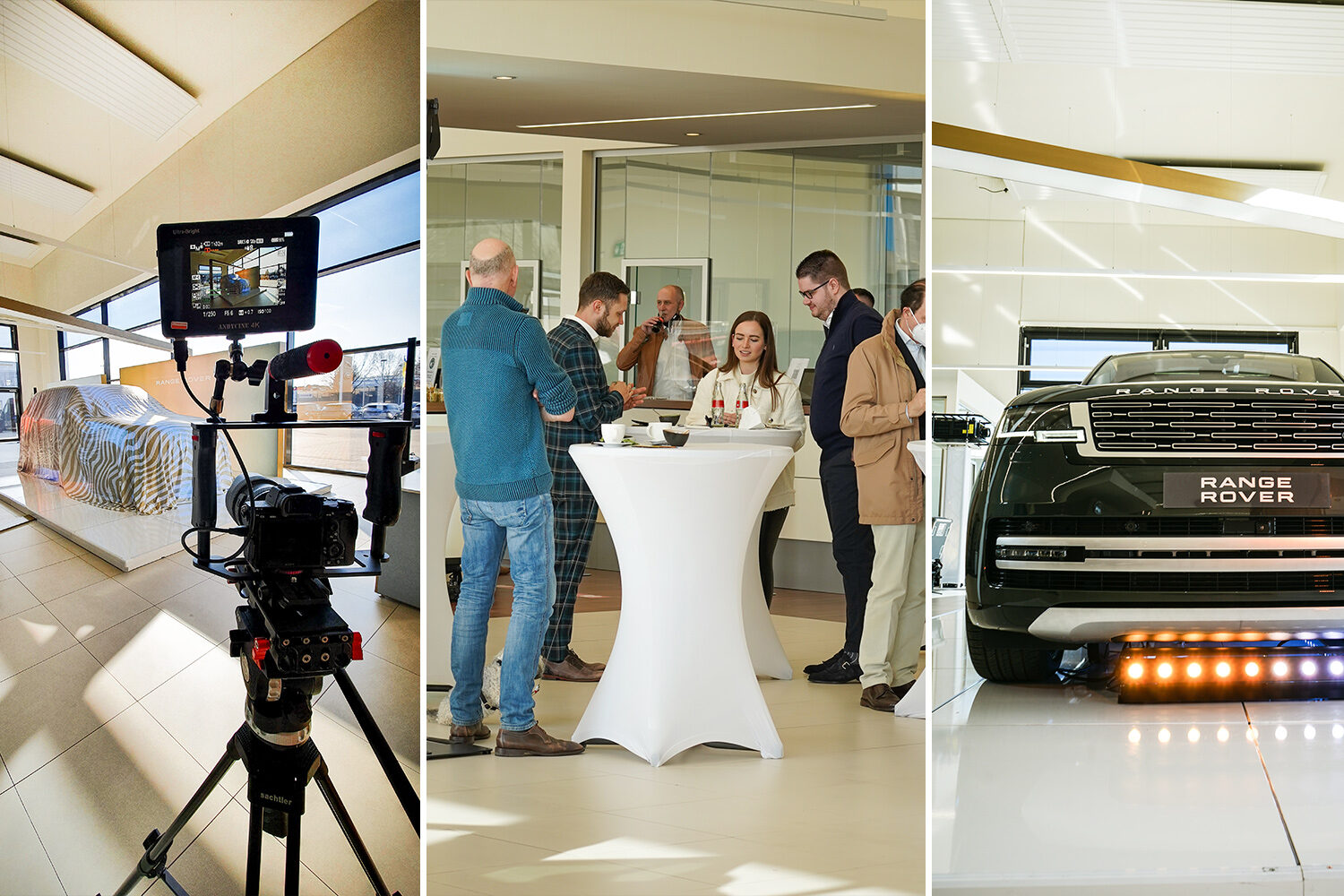 Camera setup and guests at the Range Rover preview event in Hanover