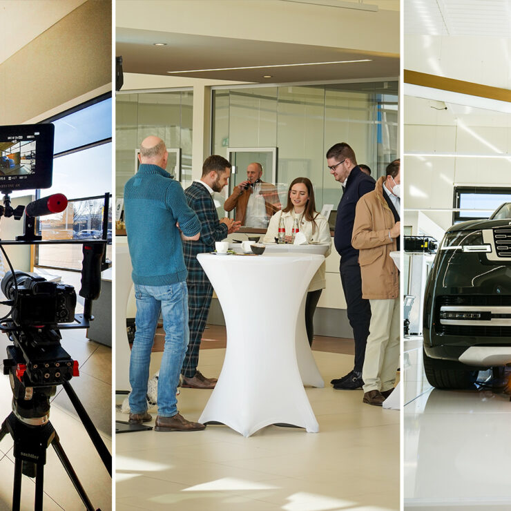 Camera setup and guests at the Range Rover preview event in Hanover