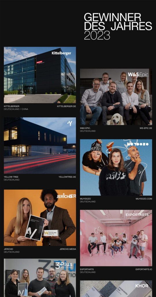 t3n winners list of the German Web Awards 2023 including JERICHO Media