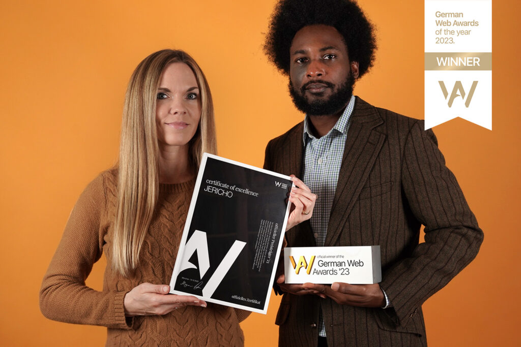 JERICHO Media team with the German Web Awards 2023 winner certificate